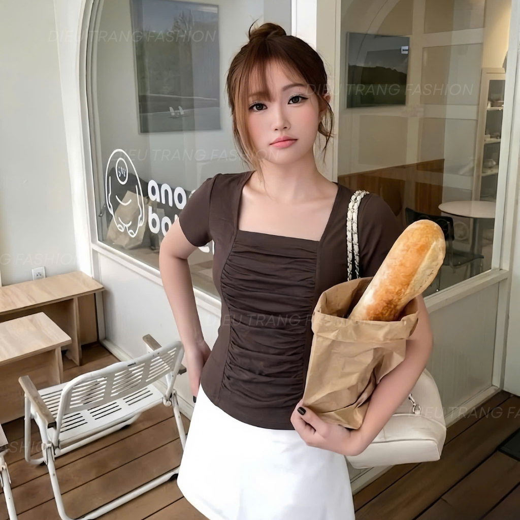 Áo Thun Nữ Cổ Vuông Nhún Ngực Chất Thun Borip Tôn Dáng Big Size 55-90Kg AT9126 Diệu Trang Fashion