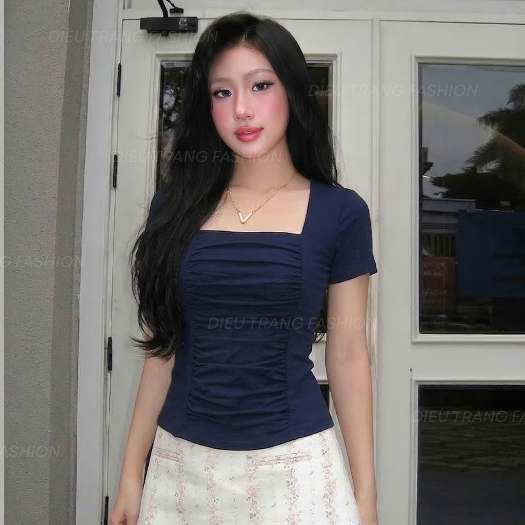 Áo Thun Nữ Cổ Vuông Nhún Ngực Chất Thun Borip Tôn Dáng Big Size 55-90Kg AT9126 Diệu Trang Fashion