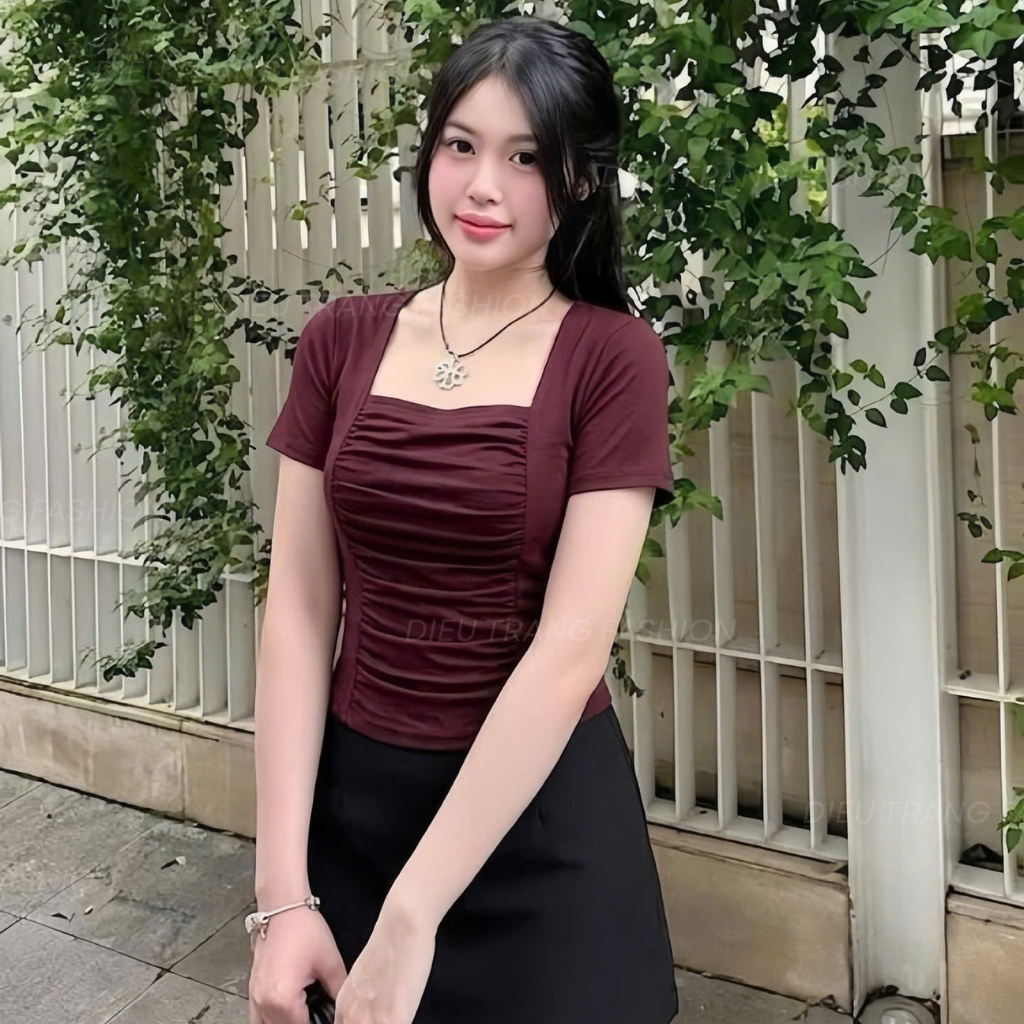 Áo Thun Nữ Cổ Vuông Nhún Ngực Chất Thun Borip Tôn Dáng Big Size 55-90Kg AT9126 Diệu Trang Fashion