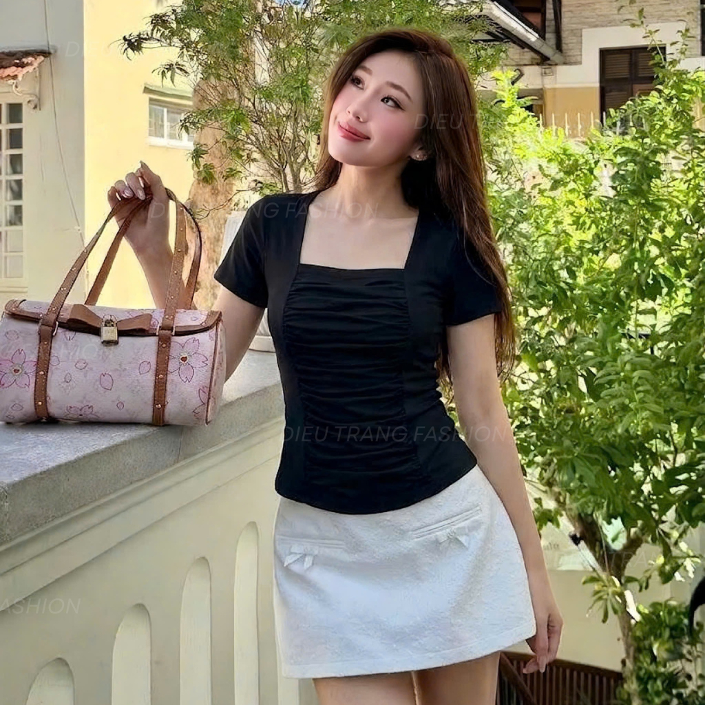 Áo Thun Nữ Cổ Vuông Nhún Ngực Chất Thun Borip Tôn Dáng Big Size 55-90Kg AT9126 Diệu Trang Fashion