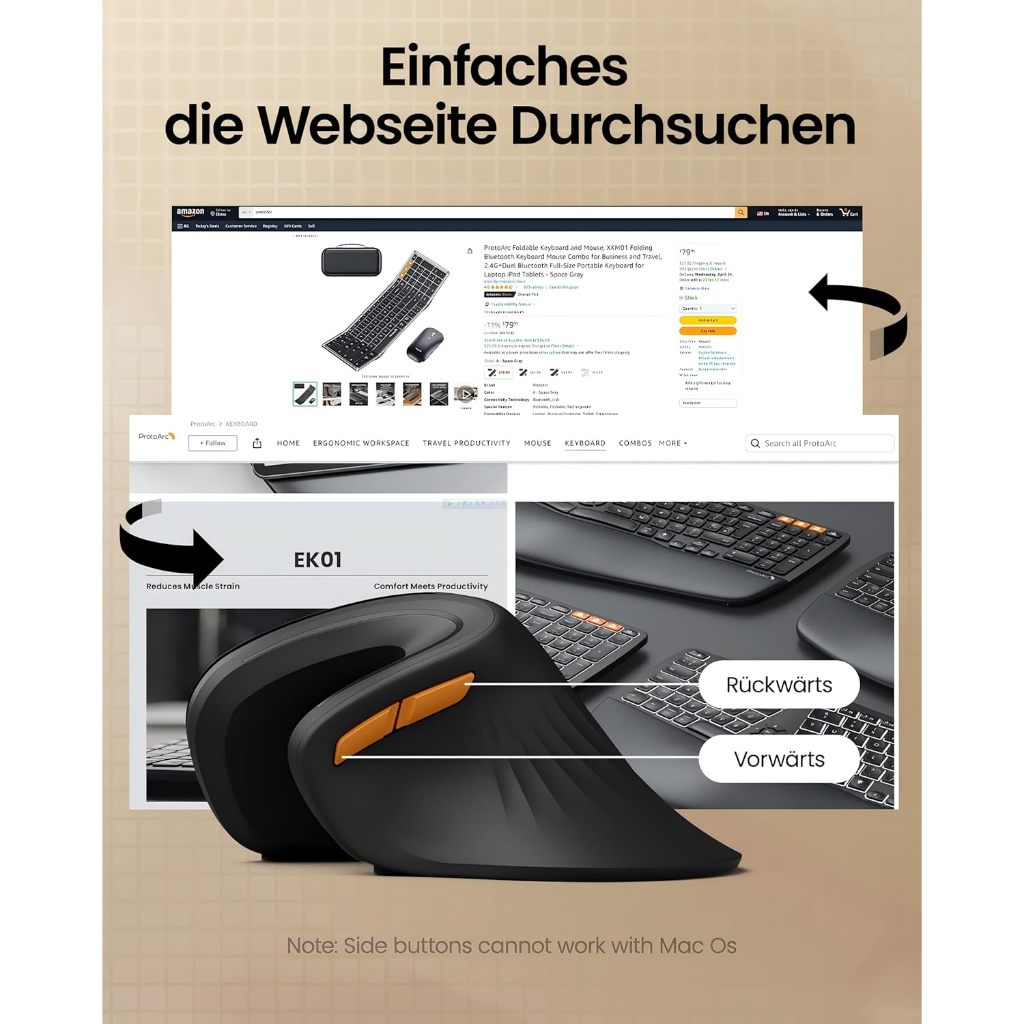 ProtoArc EM11 NL Chuột Công Thái Học Màu Đen Không Dây 2.4G + Bluetooth, Pin Sạc - BH 2 Năm | BigBuy360 - bigbuy360.vn