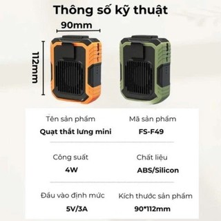 Quạt Kẹp Thắt Lưng Đeo Hông Tích Điện F49 - Quạt Đeo Thắt Lưng Kiêm Sạc Dự Phòng Công Suất Lớn