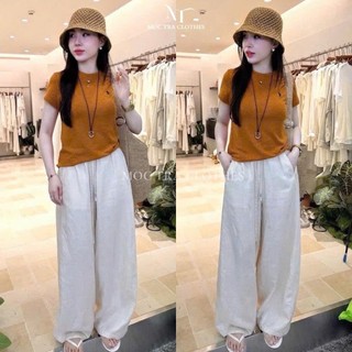 Set bộ áo cam quần suông Loại 1 thiết kế áo thêu logo mix quần suông be kem siêu xinh