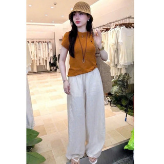 Set bộ áo cam quần suông Loại 1 thiết kế áo thêu logo mix quần suông be kem siêu xinh