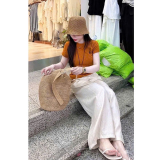 Set bộ áo cam quần suông Loại 1 thiết kế áo thêu logo mix quần suông be kem siêu xinh