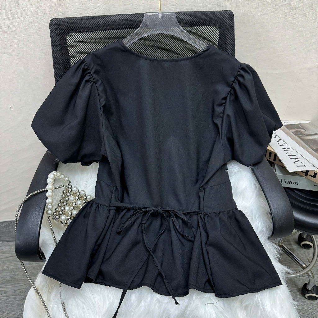 Áo Bigsize Nữ Tay Phồng Cổ Tim Dáng Peplum Thắt Eo Tôn Dáng Mặc Đi Chơi Đi Làm Đẹp 55-92kg A357