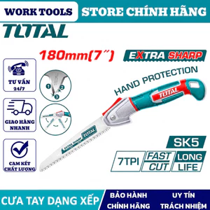 Cưa tay dạng xếp TOTAL, lưỡi cưa sắc bền, khóa an toàn, dùng cho làm vườn – camping – cắt gỗ – DIY DNTT