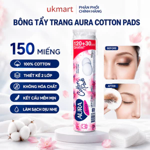 Bông Tẩy Trang Aura Beauty Thiết Kế Hai Mặt 150 Miếng 100% Cotton Không Viền