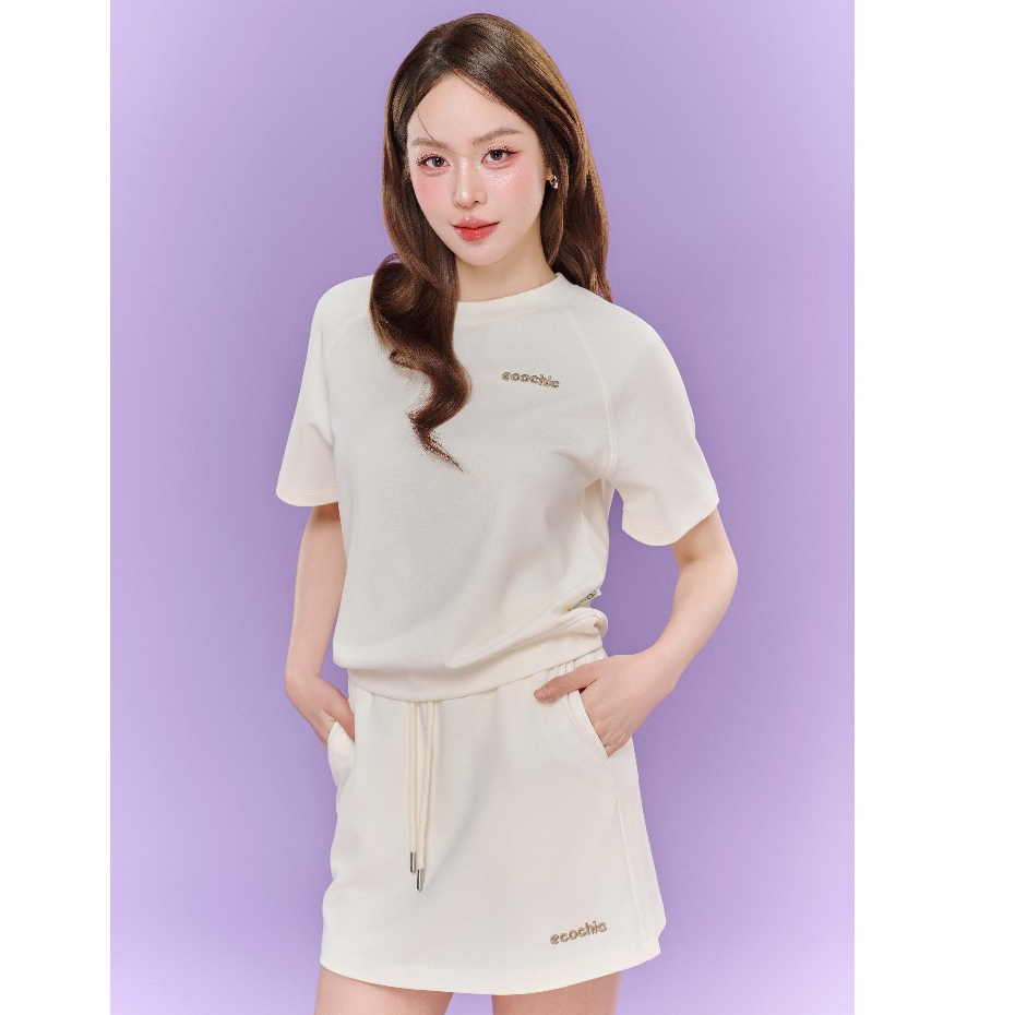 Set Chân Váy ECOCHIC Áo Cổ Tròn Basic Chân Váy Ngắn Cạp Chun Basic Cao Cấp Chính Hãng B235