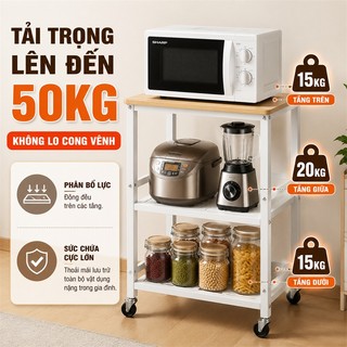 Kệ Sắt có bánh xe Kệ Dể Dồ Cao cấp Lan can chống trượt Xe Đẩy Đựng Đồ Tải trọng tối đa 150kg