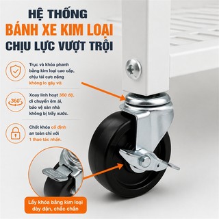 Kệ Sắt có bánh xe Kệ Dể Dồ Cao cấp Lan can chống trượt Xe Đẩy Đựng Đồ Tải trọng tối đa 150kg