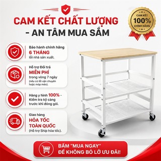 Kệ Sắt có bánh xe Kệ Dể Dồ Cao cấp Lan can chống trượt Xe Đẩy Đựng Đồ Tải trọng tối đa 150kg