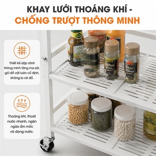 Kệ Sắt có bánh xe Kệ Dể Dồ Cao cấp Lan can chống trượt Xe Đẩy Đựng Đồ Tải trọng tối đa 150kg