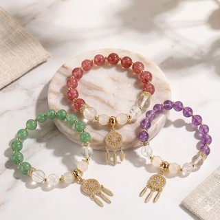 Vòng Tay Phong Thủy Đá Thạch Anh Tím Tự Nhiên Lắc Tay Dreamcatcher May Mắn Chiêu Tài Lộc Cho Nữ