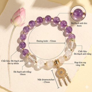 Vòng Tay Phong Thủy Đá Thạch Anh Tím Tự Nhiên Lắc Tay Dreamcatcher May Mắn Chiêu Tài Lộc Cho Nữ