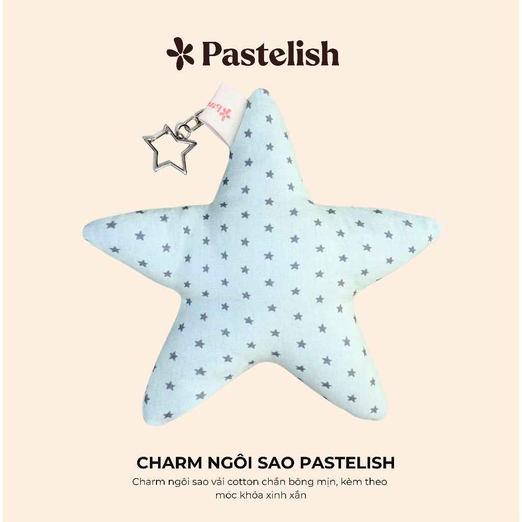 Charm NGÔI SAO chần bông Pastelish, dùng để cài túi xách, balo. Charm dạng ngôi sao vải xốp, chần bông mịn bên trong