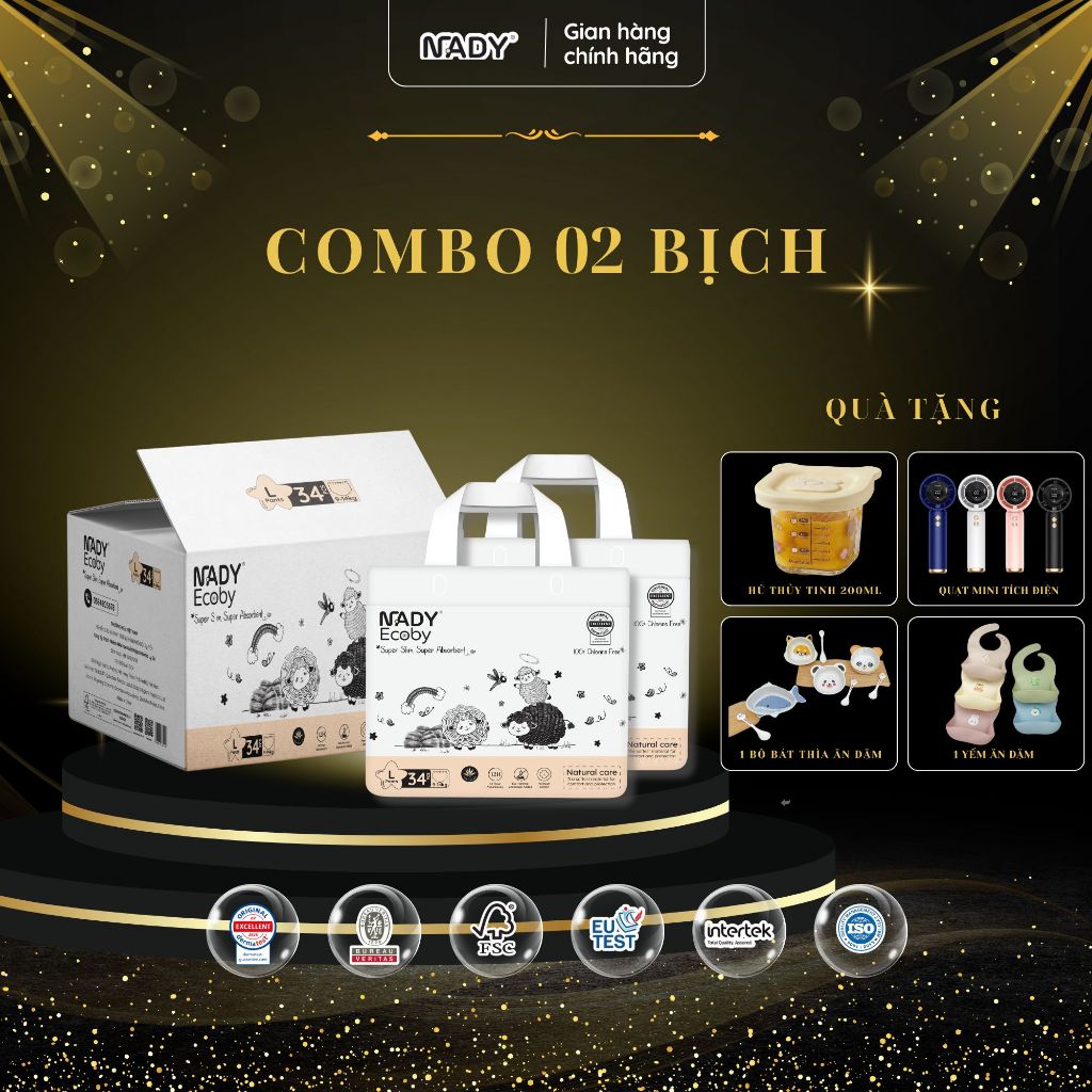 COMBO 2 Bịch Bỉm NADY Ecoby siêu mỏng, siêu thấm hút | Shopee Việt Nam