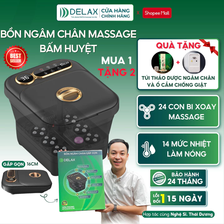 Bồn Ngâm Chân Massage DELAX Gấp Gọn, Mát Xa 24 Con Lăn, 14 Mức Nhiệt - Ngâm Chân Thư Giãn Giảm Mỏi Tại Nhà BNC02