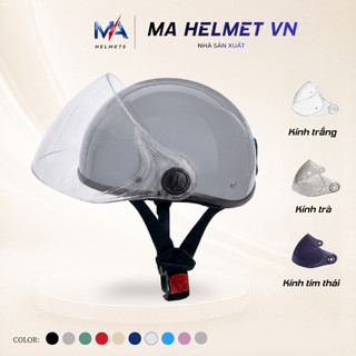 Mũ Bảo Hiểm 1/2 Có Kính Chắn Gió Haly MA HELMETS – Kính Dài Che Mặt Chống Bụi Đi Mưa Nhiều Màu