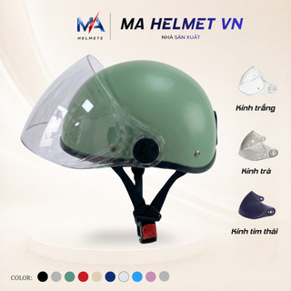 Mũ Bảo Hiểm 1/2 Có Kính Chắn Gió Haly MA HELMETS – Kính Dài Che Mặt Chống Bụi Đi Mưa Nhiều Màu