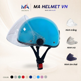 Mũ Bảo Hiểm 1/2 Có Kính Chắn Gió Haly MA HELMETS – Kính Dài Che Mặt Chống Bụi Đi Mưa Nhiều Màu