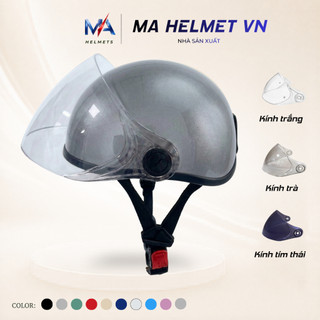 Mũ Bảo Hiểm 1/2 Có Kính Chắn Gió Haly MA HELMETS – Kính Dài Che Mặt Chống Bụi Đi Mưa Nhiều Màu