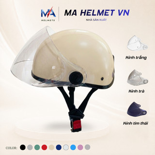 Mũ Bảo Hiểm 1/2 Có Kính Chắn Gió Haly MA HELMETS – Kính Dài Che Mặt Chống Bụi Đi Mưa Nhiều Màu