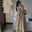Set nâu quây hai dây GUMIN thiết kế áo tơ dáng bí tiểu thư kèm quần suông dài sang chảnh thanh lịch