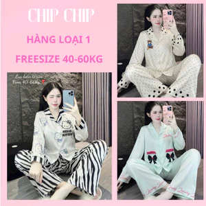 BỘ ĐỒ MẶC NHÀ TAY DÀI- PIJAMA LỤA LATIN CỔ V IN HỌA TIẾT