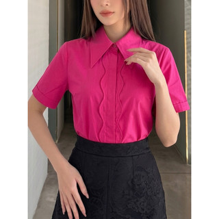 Áo Sơ Mi Nữ 𝐂𝐂𝐇𝐀𝐓 Dáng Suông Cổ Đức Alpinia Chất Liệu Voan Mềm Mại 16FNT2095ST