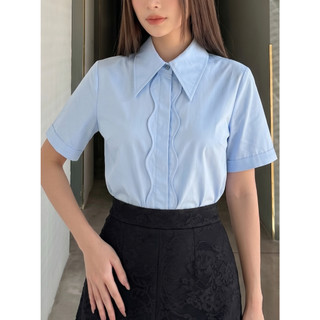 Áo Sơ Mi Nữ 𝐂𝐂𝐇𝐀𝐓 Dáng Suông Cổ Đức Alpinia Chất Liệu Voan Mềm Mại 16FNT2095ST
