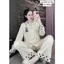 BỘ ĐỒ MẶC NHÀ TAY DÀI- PIJAMA LỤA LATIN CỔ V IN HỌA TIẾT
