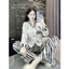 BỘ ĐỒ MẶC NHÀ TAY DÀI- PIJAMA LỤA LATIN CỔ V IN HỌA TIẾT