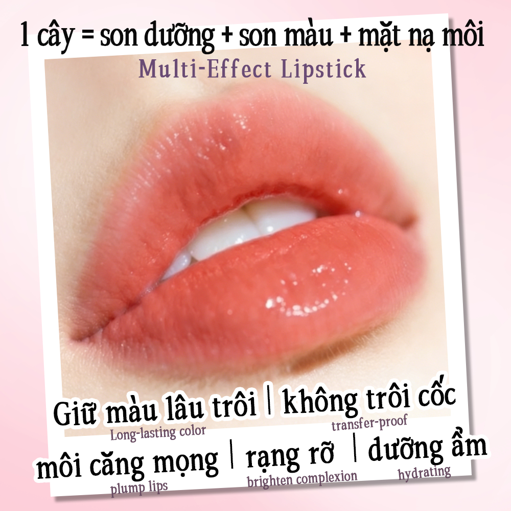 Son dưỡng có màu, Lâu trôi, Mềm mịn, Không lem, Dưỡng ẩm môi, Làm đầy rãnh môi, Son Môi Phong Cách Hàn Quốc