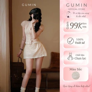 Set áo váy cổ tàu GUMIN thiết kế áo dập ly ngực kèm chân váy ngắn xoè nhẹ phối viền ren tiểu thư sang chảnh