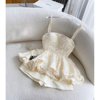 Áo 2 dây dáng peplum hoa & Chân váy kaki, Set đồ nữ tiểu thư sang chảnh đi tiệc dạo phố | Pearlique