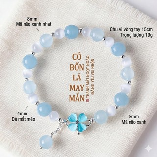 Vòng Tay Đá Tự Nhiên Cỏ Bốn Lá May Mắn Vòng Đeo Tay Đá Mã Não Xanh Phong Thủy Bình An Trừ Tà Cho Nữ