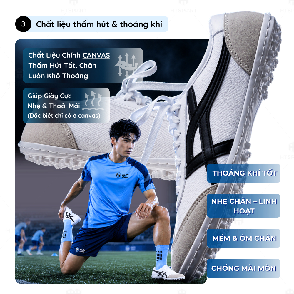 Giày Bata Vải Warrior Đá Bóng Đế Trắng TF, Khâu Full Đế Kèm Dây Chắc Chắn, Phù Hợp Sân Cỏ Nhân Tạo