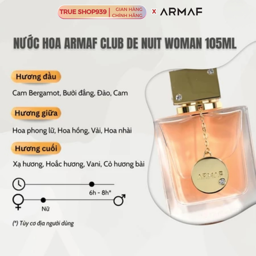 Nước hoa nữ ARMAF CLUB DE NUIT WOMAN 105ML EDP Lưu hương lâu, sang trọng quyến rũ