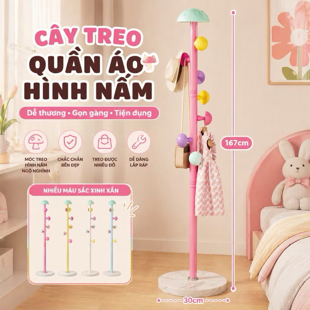 𝐂𝐌𝐀𝐑𝐓.𝐆𝐢𝐚 𝐝𝐮̣𝐧𝐠 Cây Treo Quần Áo Dễ Thương Hoạt Hình Nấm, Giá Treo Áo Gia Dụng Hiện Đại Đơn Giản CMG01