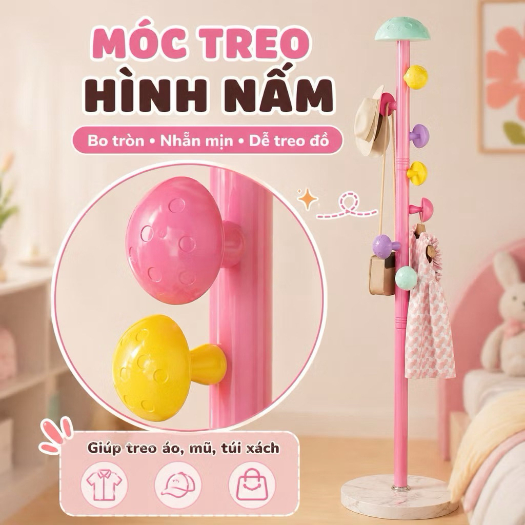 𝐂𝐌𝐀𝐑𝐓.𝐆𝐢𝐚 𝐝𝐮̣𝐧𝐠 Cây Treo Quần Áo Dễ Thương Hoạt Hình Nấm, Giá Treo Áo Gia Dụng Hiện Đại Đơn Giản CMG01