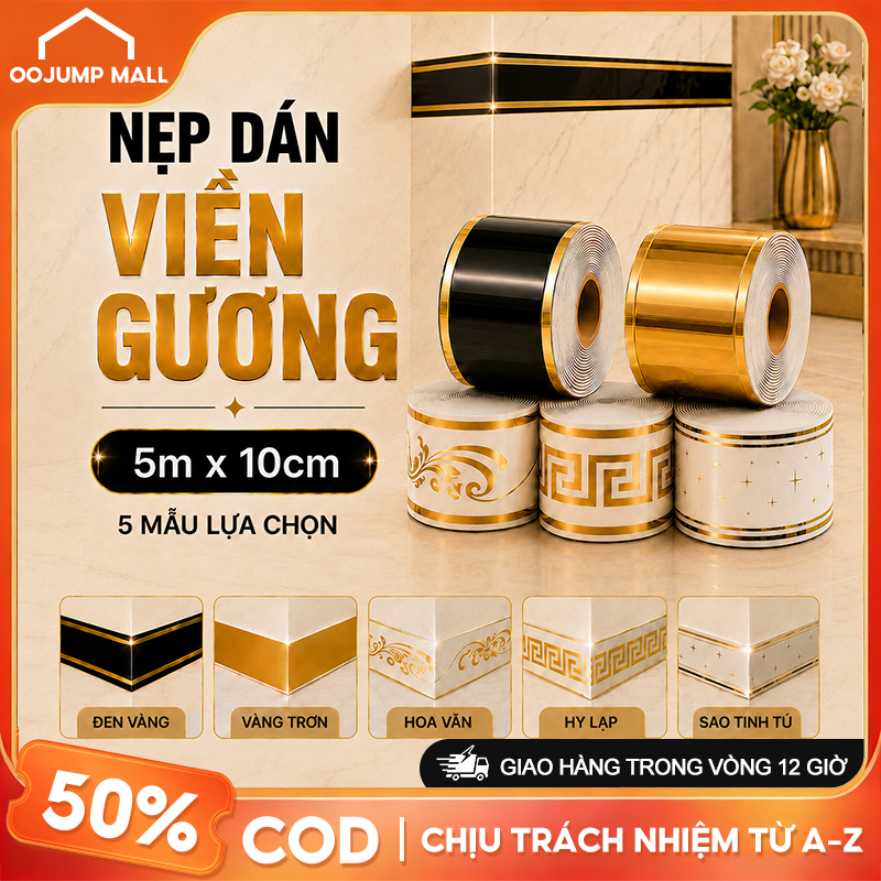 Miếng Dán Chân Tường Cuộn 5m Phào Nẹp Xốp PVC Chống Nước, Chống Dầu Mỡ, Dễ Lau Chùi, Keo Tự Dính Chắc, KT 10cm