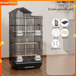 Lồng Chim Lớn Dáng Mái Nhà Sắt Sơn Tĩnh Điện Nhiều Tầng Thoáng Khí Cho Vẹt Kèm Phụ Kiện
