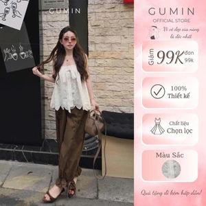 Áo hai dây thô ren GUMIN thiết kế áo phối nơ ngực chun sau tiểu thư, Áo kiểu nữ đi biển vintage sang chảnh thanh lịch
