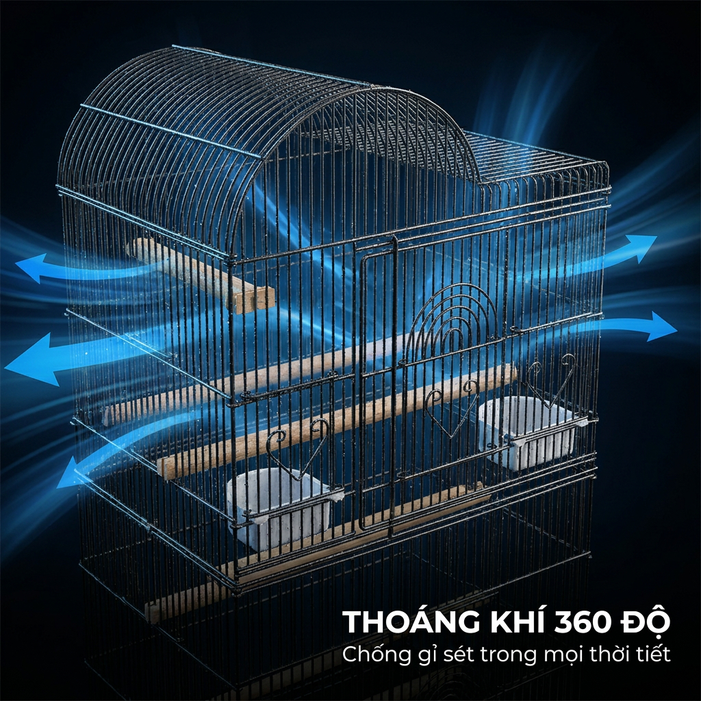 Lồng Chim Lớn Dáng Mái Nhà Sắt Sơn Tĩnh Điện Nhiều Tầng Thoáng Khí Cho Vẹt Kèm Phụ Kiện