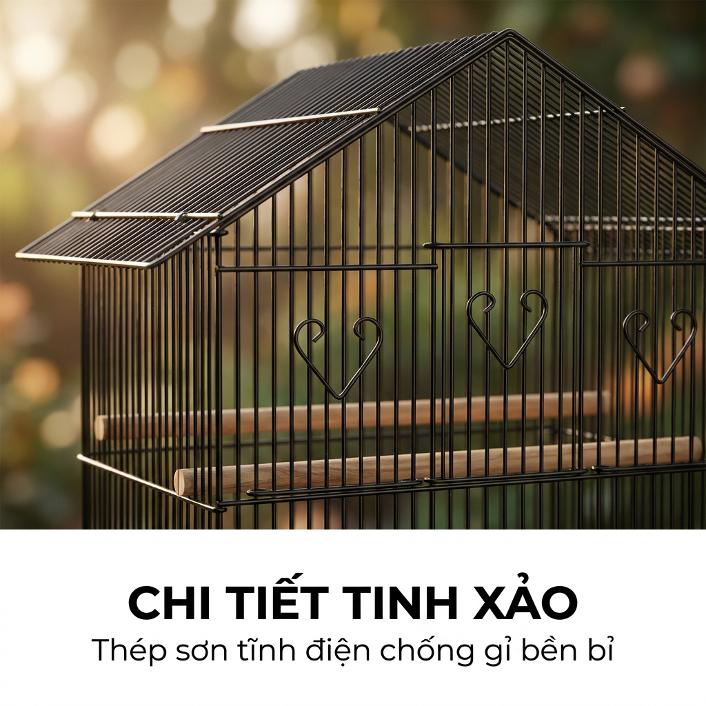 Lồng Chim Lớn Dáng Mái Nhà Sắt Sơn Tĩnh Điện Nhiều Tầng Thoáng Khí Cho Vẹt Kèm Phụ Kiện