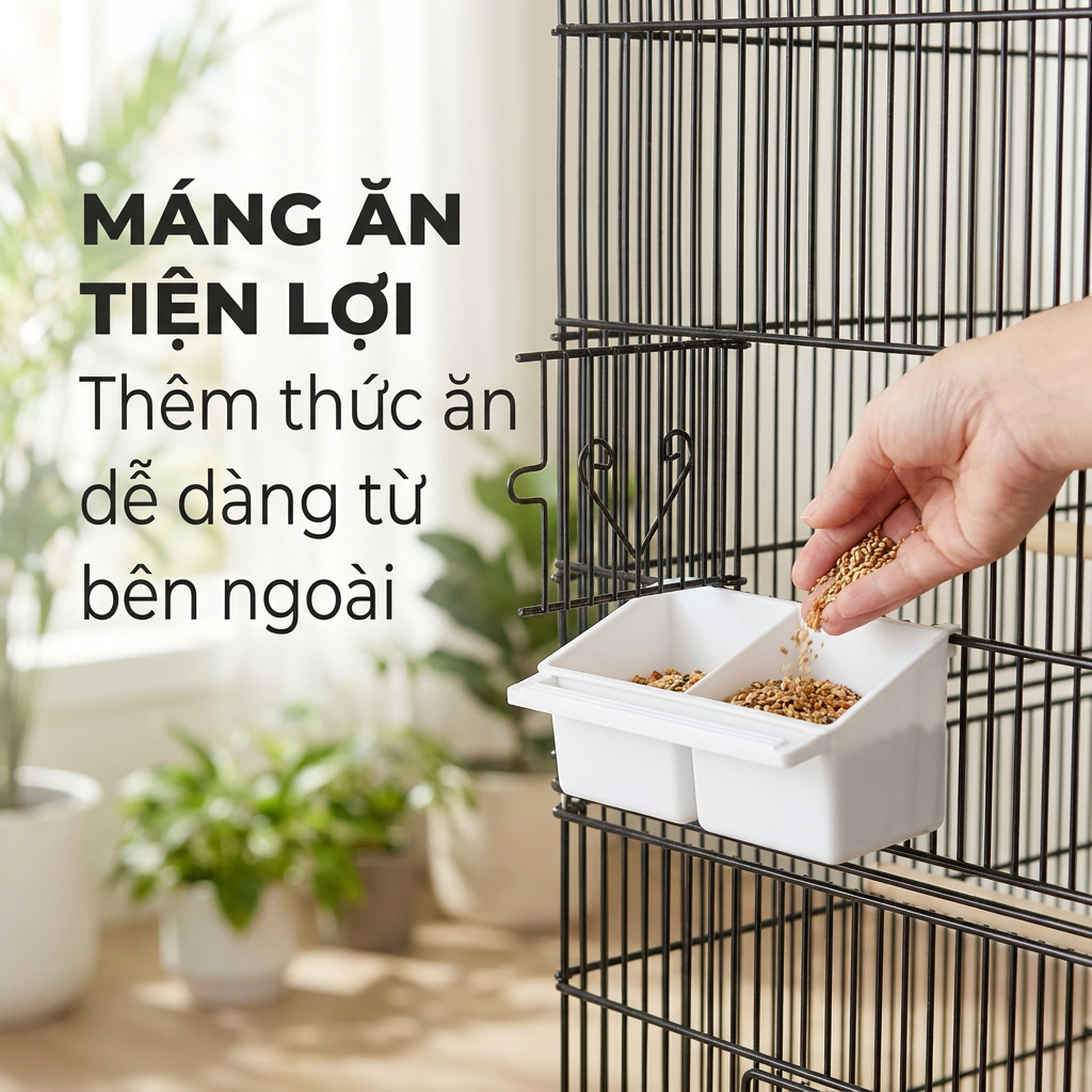 Lồng Chim Lớn Dáng Mái Nhà Sắt Sơn Tĩnh Điện Nhiều Tầng Thoáng Khí Cho Vẹt Kèm Phụ Kiện
