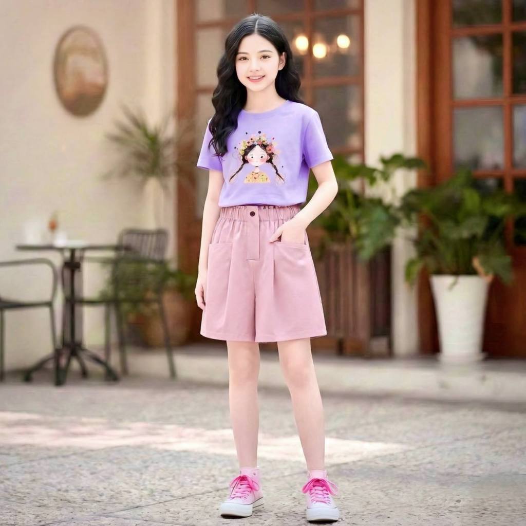 Áo phông cô gái đội hoa cho bé gái size đại BEESHOP H26037