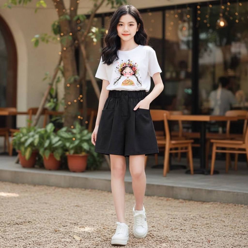 Áo phông cô gái đội hoa cho bé gái size đại BEESHOP H26037