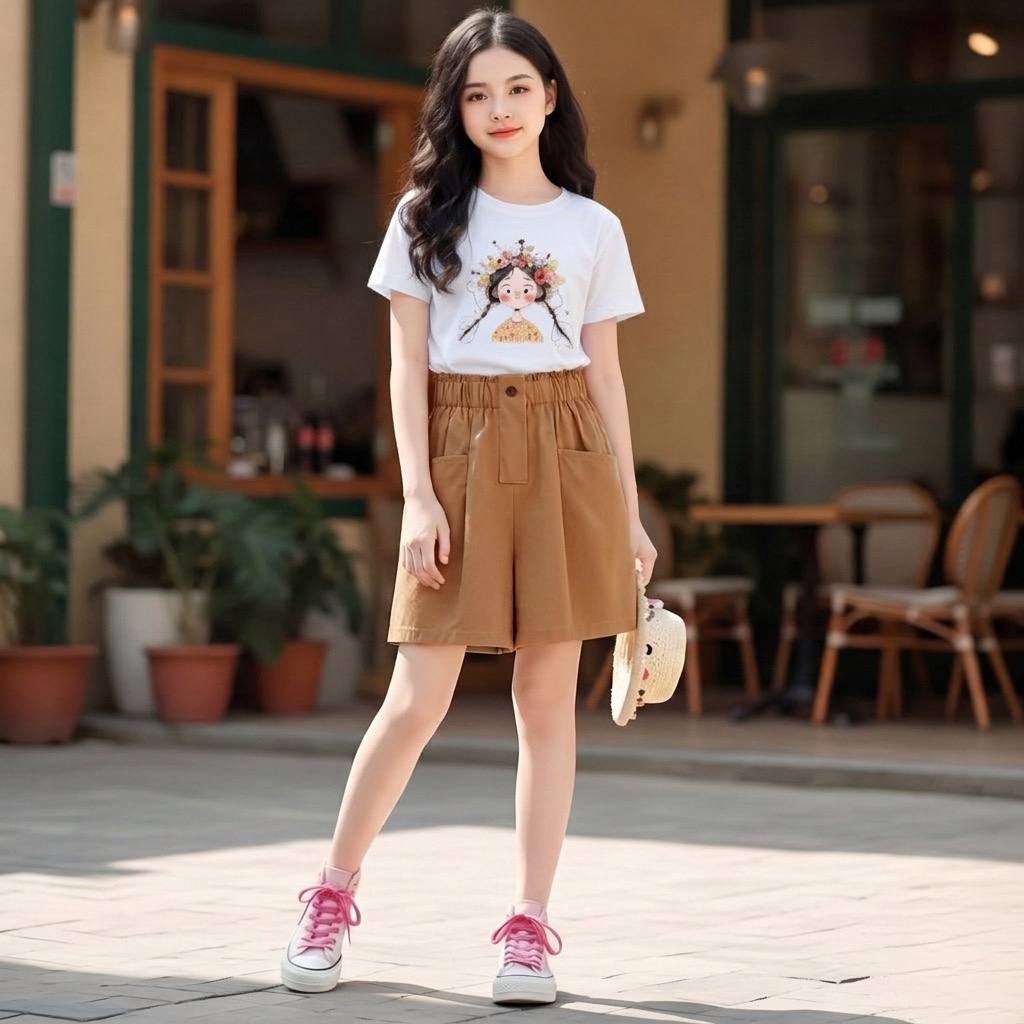 Quần sooc kaki 2 da túi vuông cho bé gái size đại BEESHOP H26024